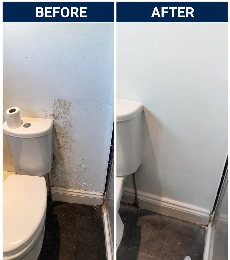 Before and after: mould treated and wall redecorated