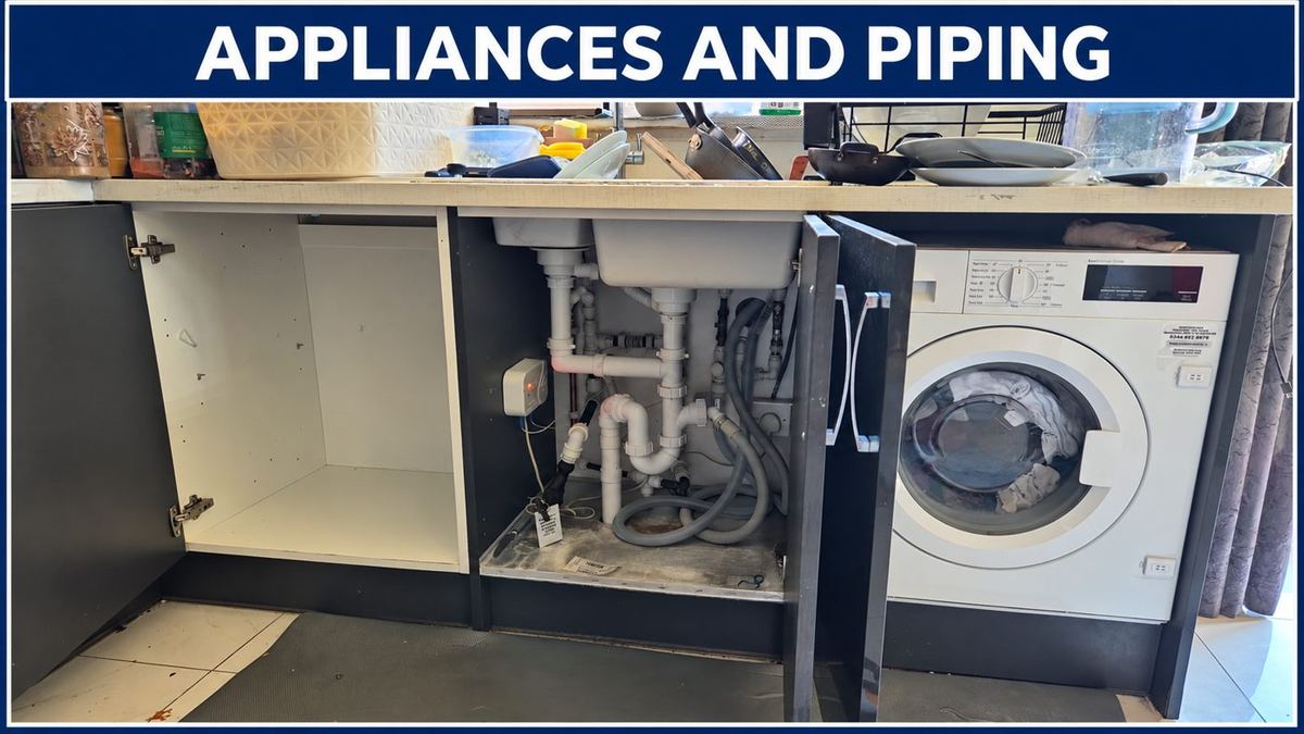 Kitchen appliance connections and waste pipework