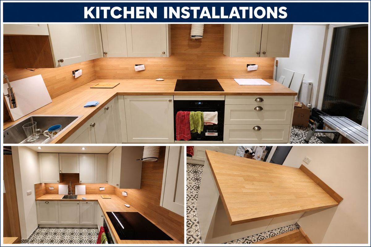 Kitchen installation with solid wood worktops