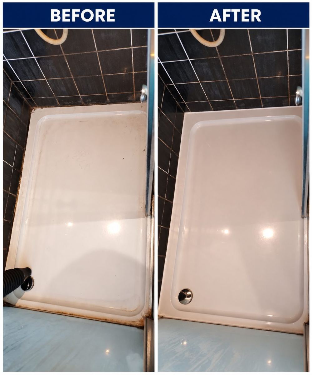 Before and after: shower tray resealed and cleaned
