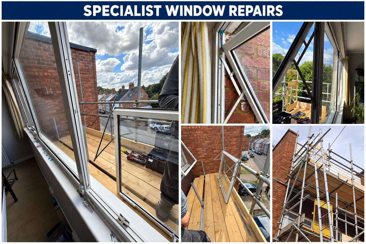 Specialist window repairs from scaffolding